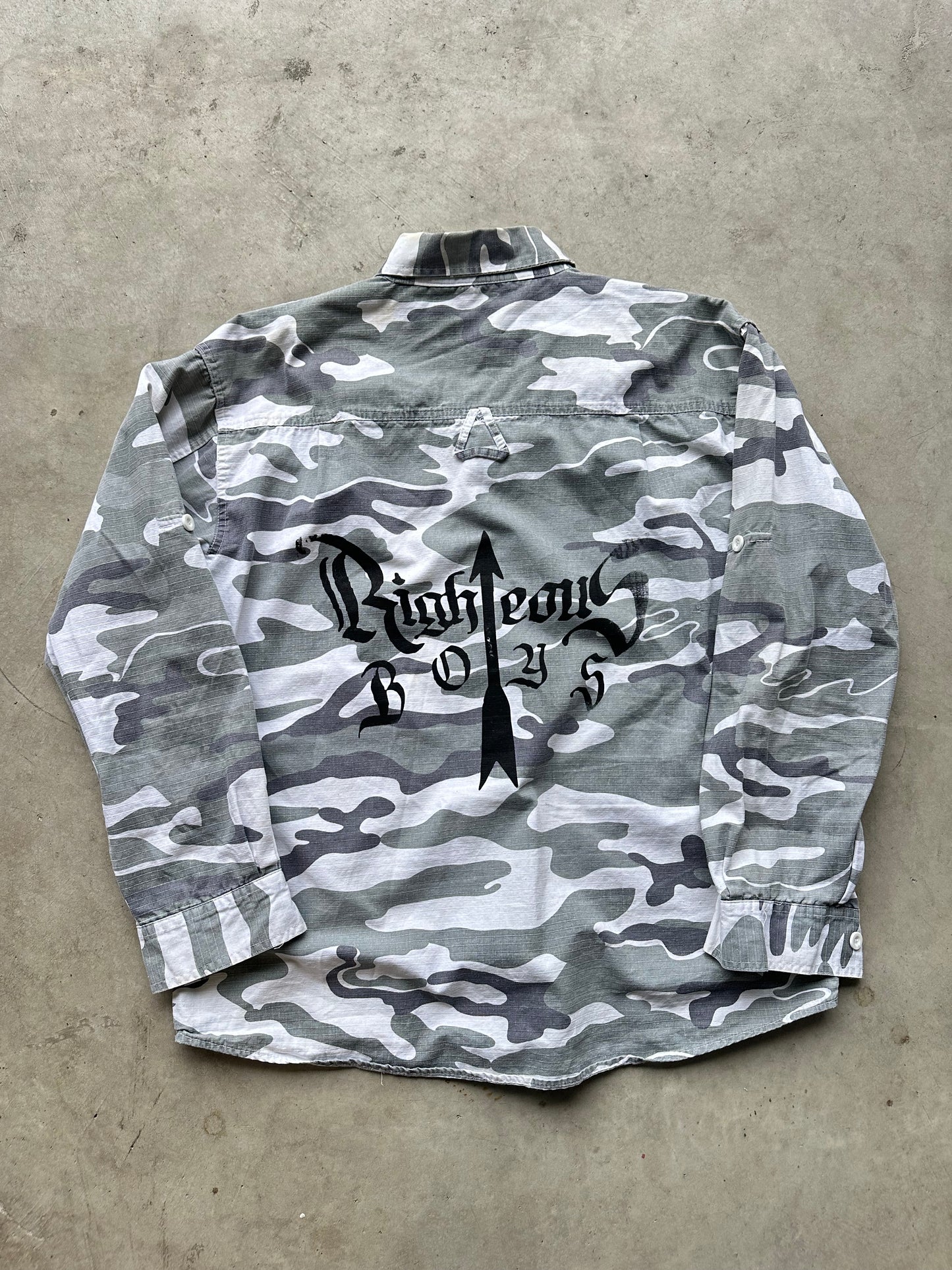 Snow Camo Script Button Up