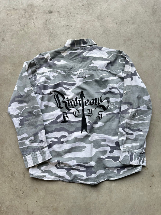 Snow Camo Script Button Up