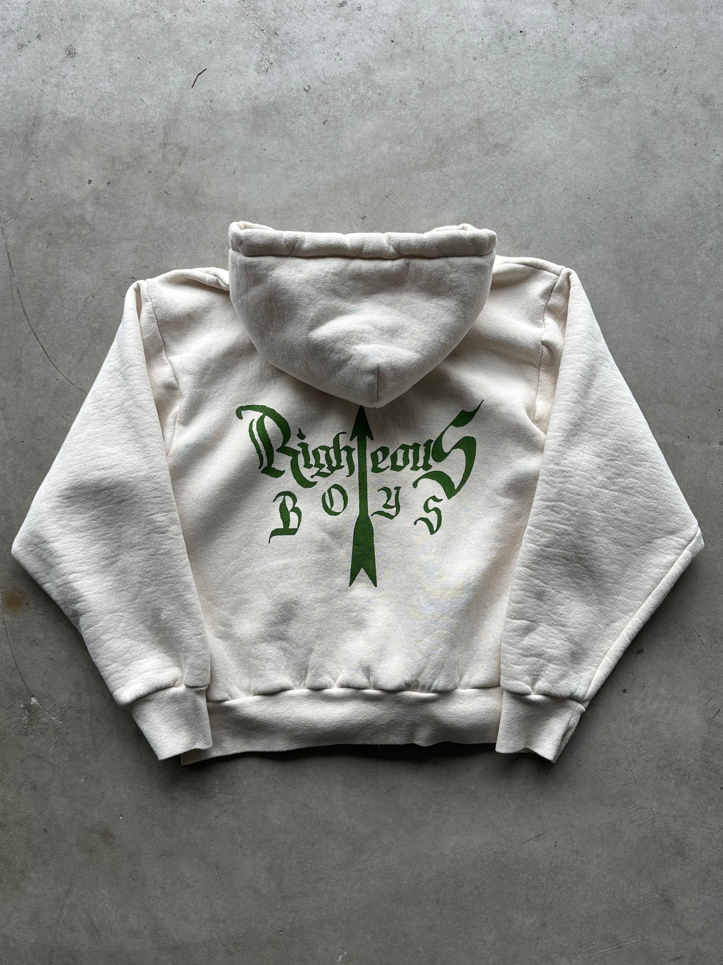 Cream/Green Script Zip Up Hoodie - Size XL