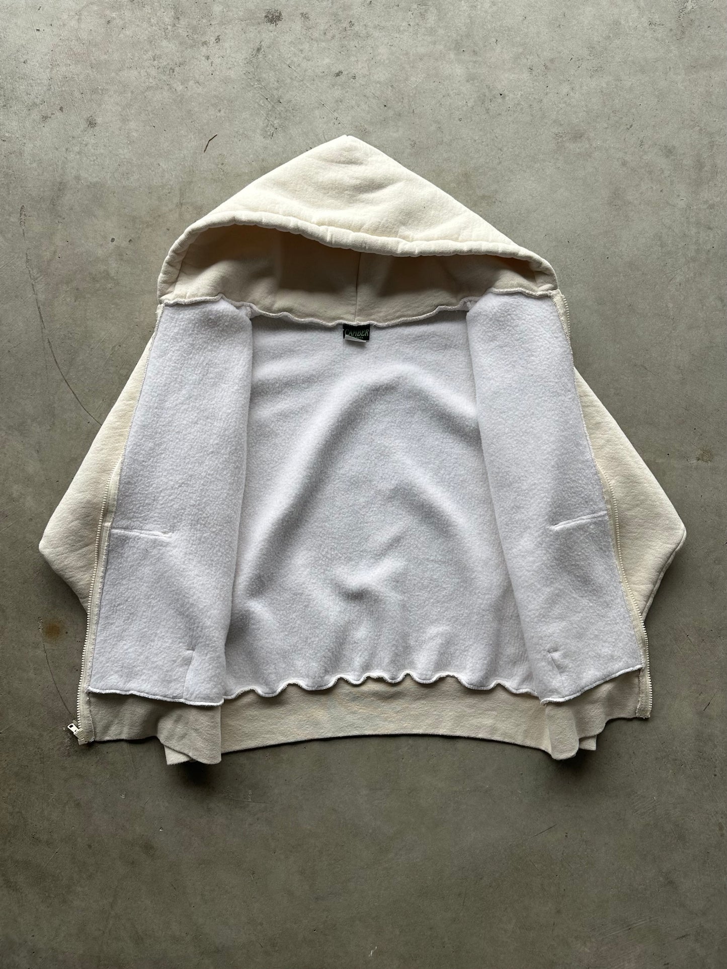 Cream/Green Script Zip Up Hoodie - Size XL